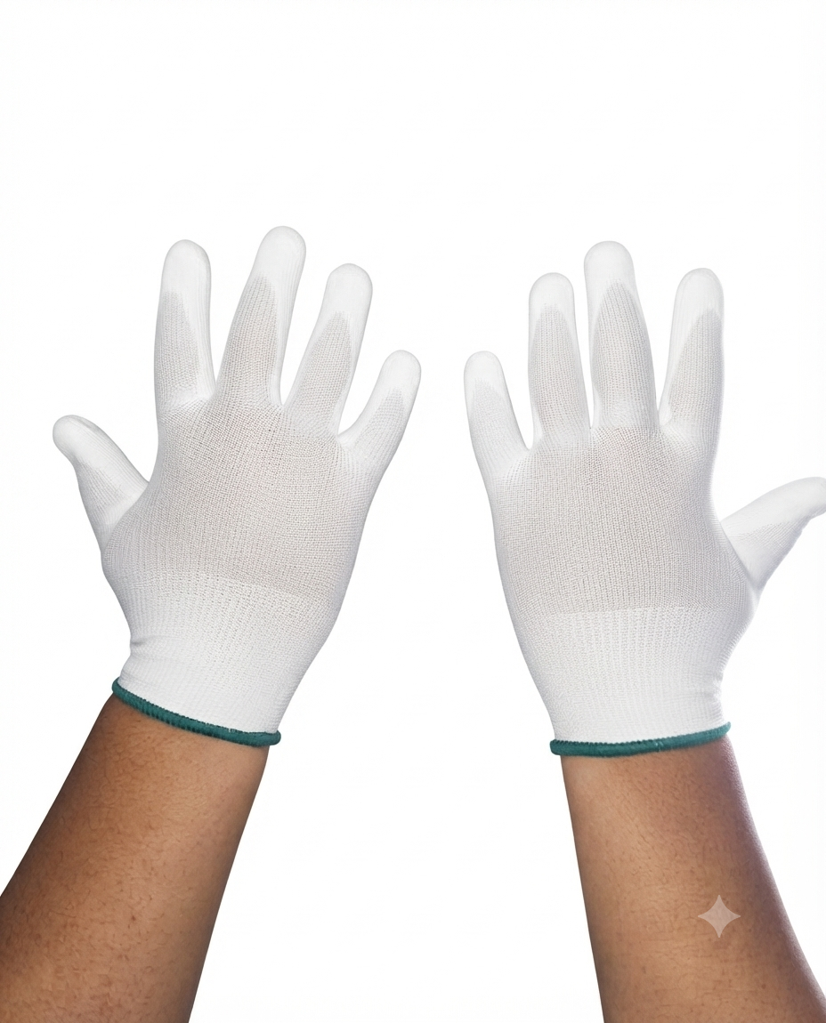 Precision Anti-Slip Polyurethane (PU) Coated Work Gloves - White size(M)