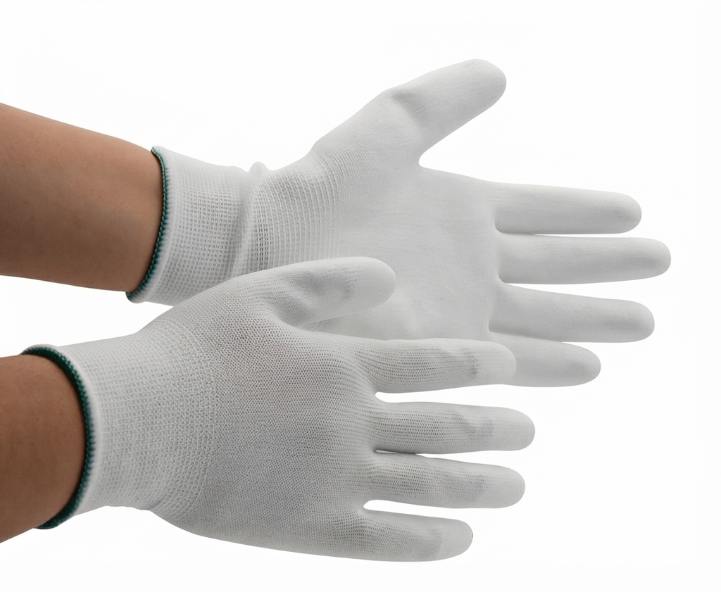 Precision Anti-Slip Polyurethane (PU) Coated Work Gloves - White size(M)