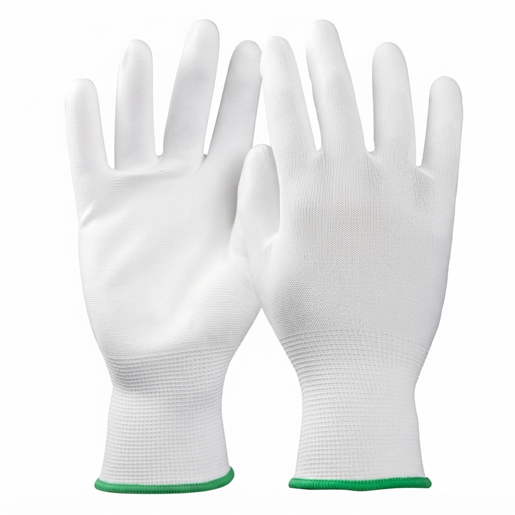 Precision Anti-Slip Polyurethane (PU) Coated Work Gloves - White size(M)