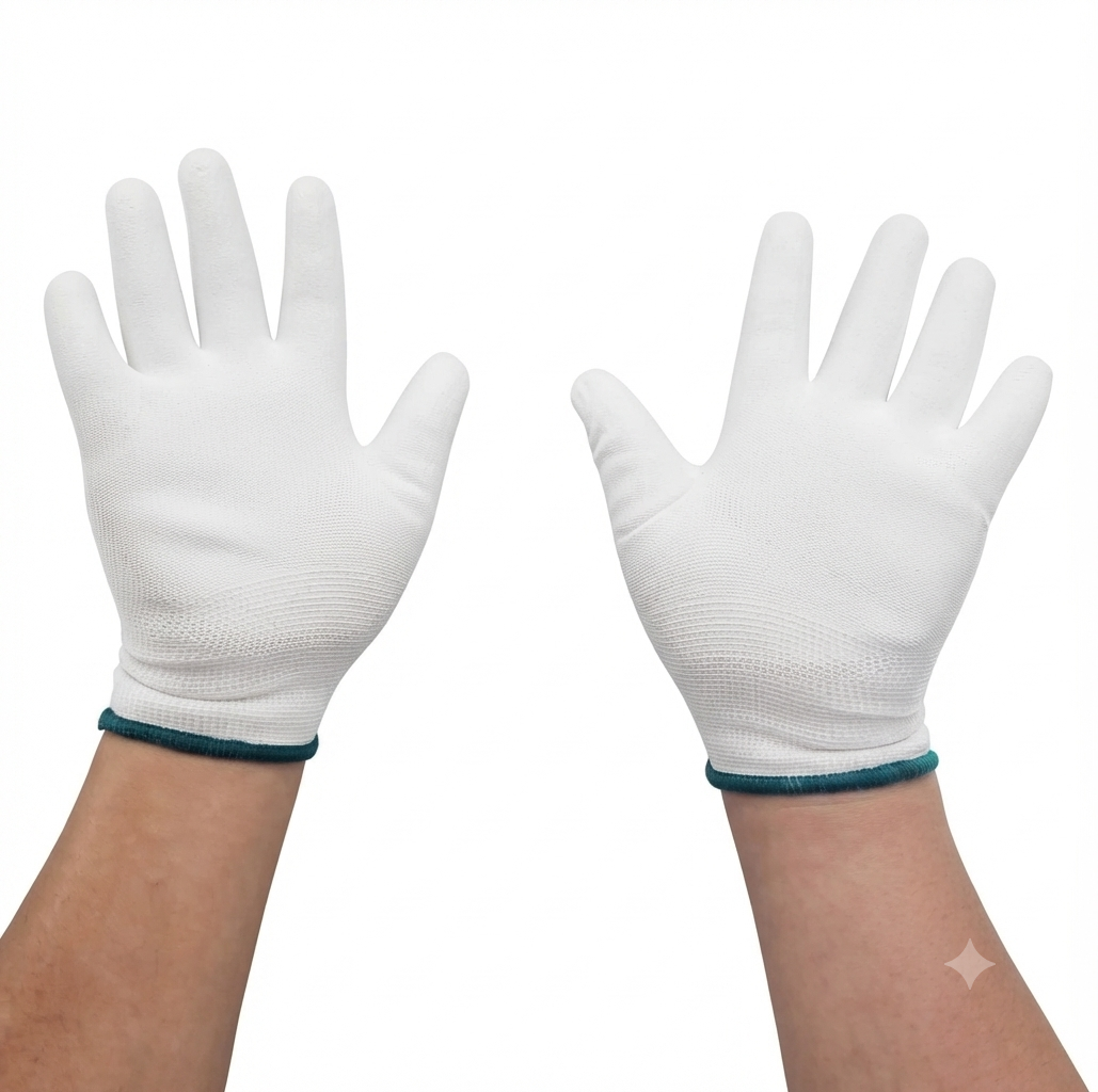 Precision Anti-Slip Polyurethane (PU) Coated Work Gloves - White size(M)
